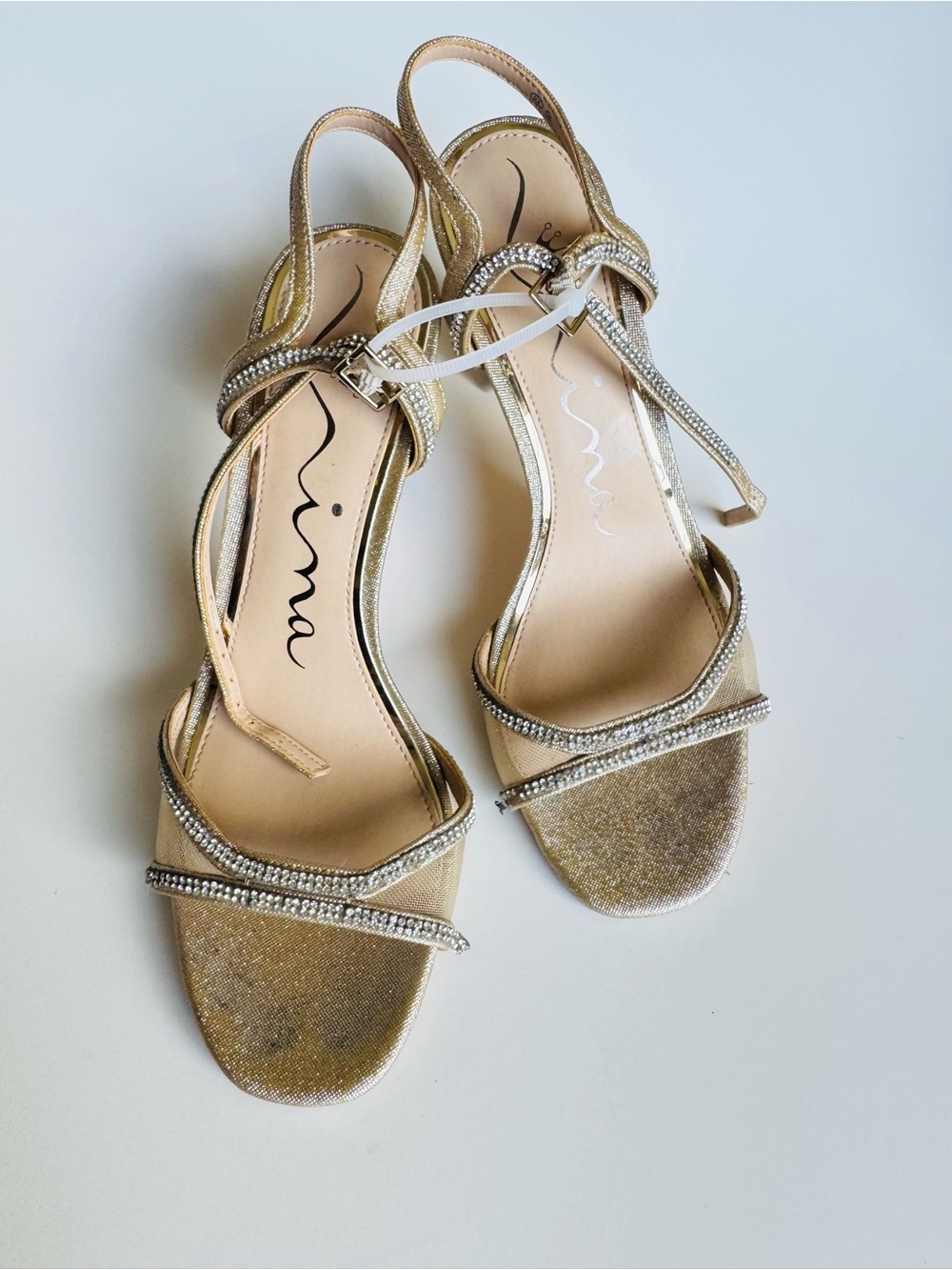 Nina Metallic Gold Rhinestone Strappy Heels